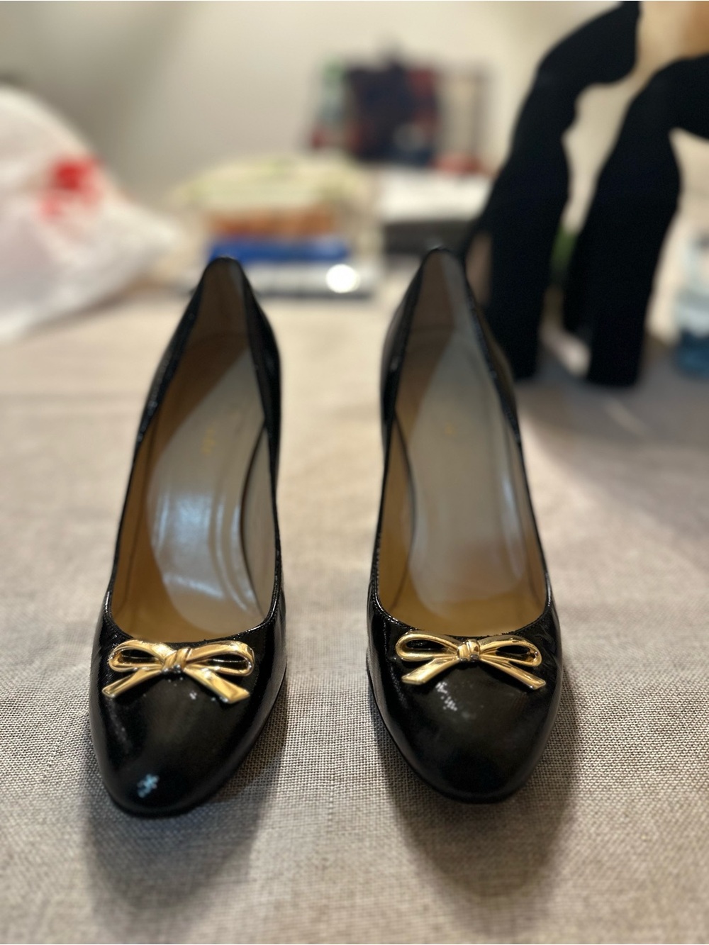 kate spade Black Patent Bow-Trim Pumps